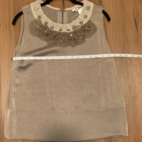 Sold Chloe sleeveless blouse, stone taupe color, 40, Swarovski crystal flowers - Picture 10 of 12